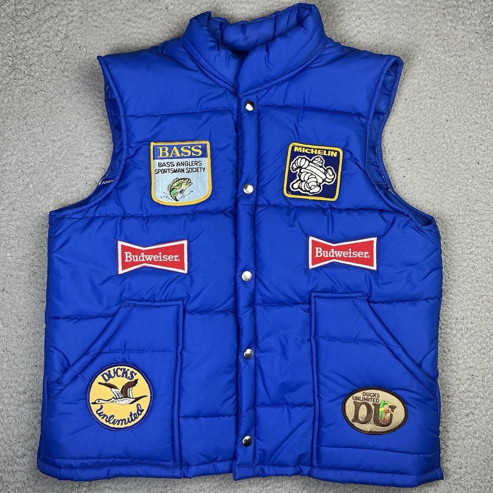 Vintage Puffer Vest 1980's Racing Ducks Unlimited Budweiser Beer Swingster Coat